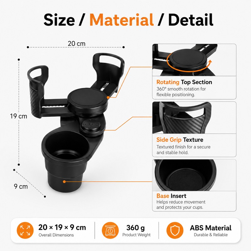 360° Rotating Dual Car Cup Holder Organizer for Center Console