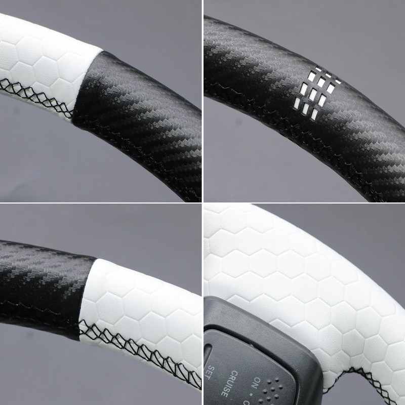MEWANT Hand Stitched White Leather Steering Wheel Wrap Cover for