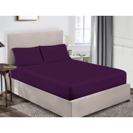 Extra Deep Bedding 100% Extra deep Fitted Sheets 16" 40CM Egyptian Cotton 200TC 15 Colours Single Double King Super King (Double, Plum)