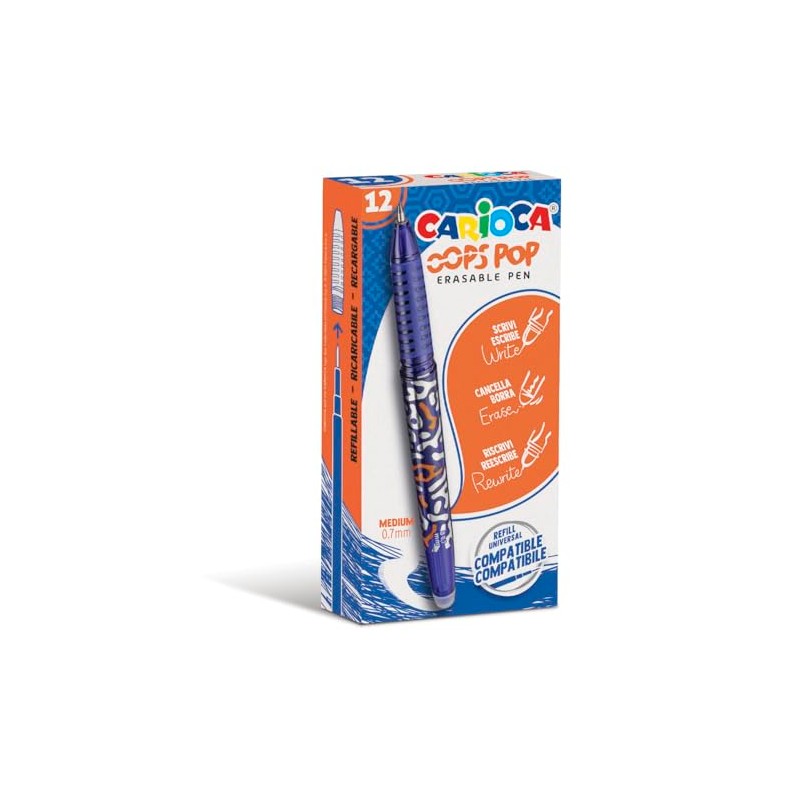 Carioca Oops Pop Erasable Pens Blue - 12 Pieces |