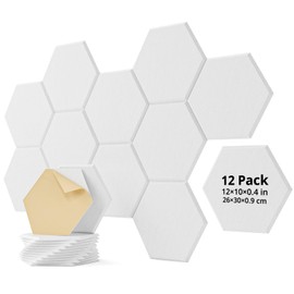 12 Pack Acoustic Panels Sound Absorbing, Self Adhesive Sound Proof Panels, Hexagon High Density Sound Deadening Panels, 12"X10"X0.4" Wall Decor for Bedroom,Home,Studio,Office(White)