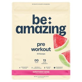 Be Amazing Vegan Friendly Pre Workout Powder | Improve Workout | KSM 66 Ashwagandha | Clean Natural Caffeine Energy | Gluten Free Supplement:_Watermelon Candy_30 Scoops