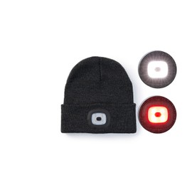 TECHNOSMART Grey beanie with LED light, hat with integrated LED lamp, knitted hat with removable light, dark grey, unisex, 100% acrylic