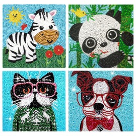 DIYDECORFUN Diamond Art Kits for Kids Ages 4-8-12, Small Kid Diamond Painting Mosaic Kits for Girls and Boys, Full Drill Gem Art Craft Kit for Home Wall Decor Gifts 6x6 Inch Set of 4