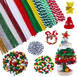 AHANDMAKER 800Pcs Pipe Cleaners Craft Set Chenille Stems Crafts Kit with 480Pcs Pom Poms Balls, Thick Fluffy Chenille Stem for Arts and Crafts Supplies DIY Doll Making Home School Projects