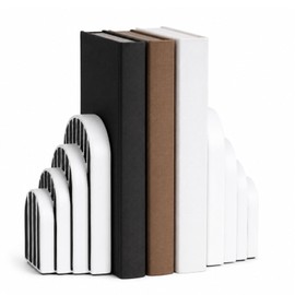 Modern Striped Arch Bookends Set of 2 Resin Black White Geometric Shelf