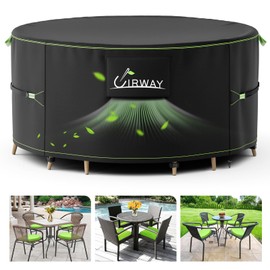 UIRWAY Round Patio Furniture Covers with Air Vent, Ø 130 x 71 cm Waterproof Outdoor Table Chair Set Covers, 420D Heavy Duty Garden Furniture Cover with Reflective Strips