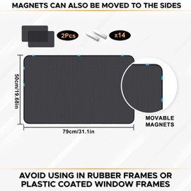 JAONLD Pack of 2 Sun Protection Car Sun Visor with 14 Side Window Curtain Magnetic Removable for Car Rear Side Window, Car Sun Protection UV Protection Suitable for Most Vehicles
