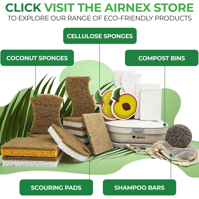 AIRNEX Biodegradable Natural Kitchen Sponge - Compostable Cellulose and Coconut