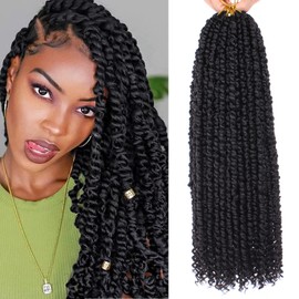 Xtrend 18 Inch 8 Packs 12 Strands/Pack Pre-Twisted Passion Twist Hair Pre Looped Black Passion Twist Synthetic Braiding Hair Extensions for Black Women (1B#)