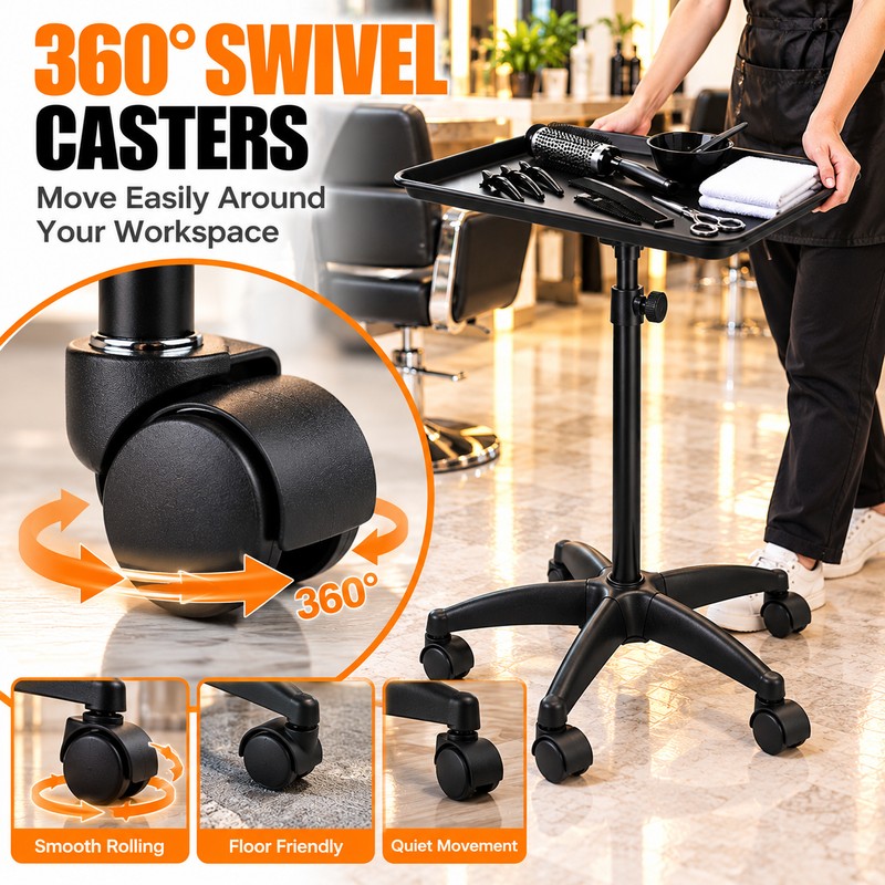 Adjustable Rolling Salon Tray for Professional Work – Large Aluminum