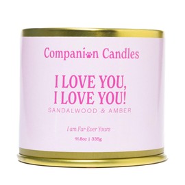 Companion Candles Pet Safe Wood Wick Candle - “I Love You, I Love You!” Sandalwood & Amber, Coconut Soy Wax Scented, Over 50 Hr Burn Time, Non-Toxic, Women-Owned, Made in USA (11.8 oz.)