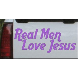 Purple 16in X 6.4in -- Real Men Love Jesus Text Only Christian Car Window Wall Laptop Decal Sticker