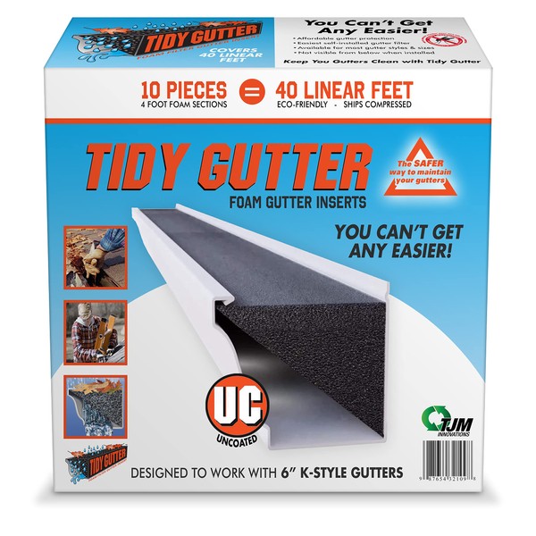 Tidy Guttter TGK640-1 K-Style Foam Gutter Guard, 6-Inch, UC-Uncoated