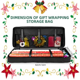Wrapping Paper Storage 600D Oxford Fabric, 90 x 13 x 12 cm Organiser for Wrapping Paper, Tear-Resistant, with 2 Front Pockets, Card Slot, Storage Wrapping Paper Rolls
