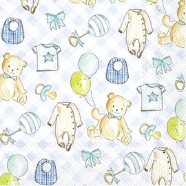 Baby Boy Nursery Essntials Party Napkins - 40 Count | 2 Packages of 20CT Cocktail Napkins | Adorable Baby Shower Design