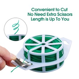 Koimsec 328 Feet (100m) Garden Plant Twist Tie with Cutter Reusable for Plants Growth and Care, Tie Wire Reel for Home and Office Cable Organization, Multifunctional Twist Ties (Green)