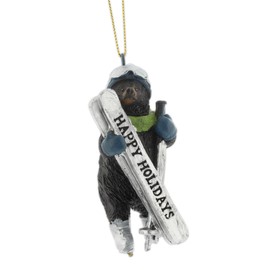 The Bridge Collection 3.75" Skiing Resin Black Bear Ornament - Winter Sports Christmas Decoration- Snow Activity- Brown Bear Skier