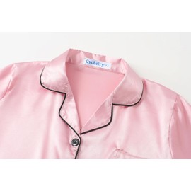 CYCHELRY Big Girls Light Pink Satin Pajamas Summer Short Sleeve and Pants Button Down Silky Nighty Unisex Kid PJS 2PCS Sleepwear Set Size 10