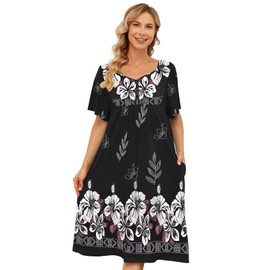 udforsk Lounge Dress for Women With Pockets - House Coat & Grandma Dress - Plus Size Black S