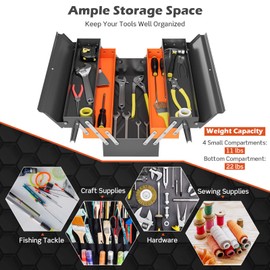 Nightcore 27” x 21” x 8.5” Metal Tool Box, 5-Tray Cantilever Tool Box with 3 Levels Fold Out Organizer Storage, Portable Folding Tool Organizer with Padlock Eyes