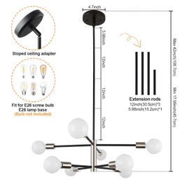 Kalium 8 Light Sputnik Chandeliers for Dining Room, 42 Inch Silver Modern Light Fixture Over Table, Height Adjustable Farmhouse Chandelier for Bedroom, Living Room, E26 Socket (Bulb Not Included)