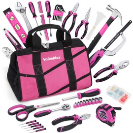 ValueMax Pink Tool Kit, 219-Pieces Home Repairing Tool Set, Household Tool Kit with Wide Mouth Open Storage Bag, Household Hand Tool Set for DIY, Gifts and Basic Home Maintenance