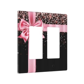 Rose Gold Glitter Bling 2 Gang Light Switch Cover Girls Pink Bow Decorative Wall Plate Double Rocker GFCI Electrical Faceplate for Powder Room Bedroom Home Decorate