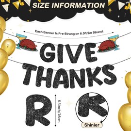 Fulmoon Pre Strung Give Thanks Banner Funny Thanksgiving Sign Friendsgiving Party Decorations Thankful Party Supplies for Home Indoor Outdoor Outside(Black)