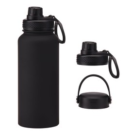 Aiivow Black 32 OZ Insulated Water Bottle, Large Metal Stainless Steel Water Flask, Big Sports Travel Water Bottle with 2 Lids, Insulated Thermos Thermal Mug Cup
