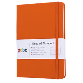 pdbq A5 Notebook Hardback Journal Lined Notebook A5 Inner Pocket Vegan Leather 128 Pages 120gsm Premium Paper with Gift box Bookmark Elastic Closure Ruled Notepad Orange