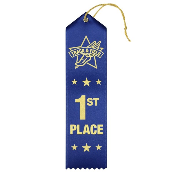 RibbonsNow Track & Field 1st Place Ribbons – 25 Blue Ribbons with Card & String