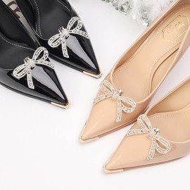 NT-ling 2Pcs Crystal RhineStone Bow Shoe Clips for Women Heels, Detachable Bowknot Shoe Clips for Women Heels Flat Shoes Wedding Prom Party Accessories