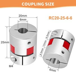 Wellenkupplung 6mm bis 6mm Wellen Flexible Elastischer Kupplungskoppler Plum Klauenkupplung Aluminiumlegierungs Pflaumen Verbindungswelle für Schrittmotor D20 L25