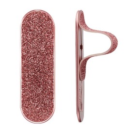 Momostick Flatstick, Cell Phone Finger Grip Strap Holder for Hand, Cell Phone Stand, New Slim Finger Loop Selfie Grip Compatible with Most Smartphones - Glitter Pink