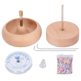 Bead Spinner DIY Beading Turning Bowl 10cm Wooden Manual Beading Threader Tool Kit for Jewelry Making