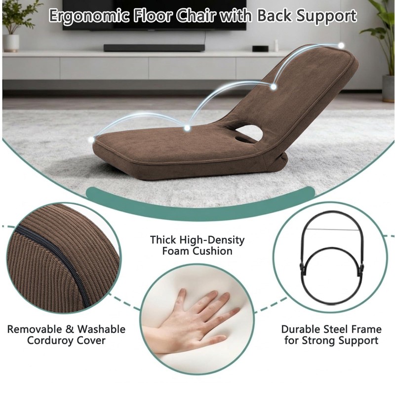 Floor Chair with Adjustable Back Support, Foldable Padded Gaming Floor