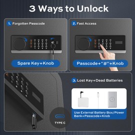 1.4 Cuft Home Safe for Money, 4 Locking Bolts Steel Safety Box with LED Light, Alarm System & Removable Shelf, Combination Safe with Fireproof Bag for Document Cash Jewelry