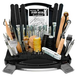 VViViD 59 Piece Leather Working Tools and Supplies Kit with Tool Box, Prong Punch, Edge Beveler, Wax Threads, Needles, Stitching, Sewing, Punching, Leather Making