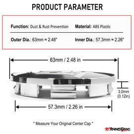 RTrhinotuning 4PCS 63 mm / 57.3 mm Wheel Center Caps for RAM 1500 Durango Dakota 1993-2007 Center Caps for Rims 52005732 Hub Caps Chrome
