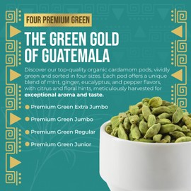 Eletary Premium Organic Guatemalan Green Cardamom Pods - Four Premium Green, All Natural, Vegan, Gluten-Free, Non-GMO - Flavor Enhancer Ideal for Indian Cuisine, Baking, Meat, Coffee & Tea (4 oz)