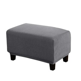 VIENLOVE Rectangle Ottoman Slipcover Polyester Blend Footstool Protector Covers Stretch with Elastic Bottom Feature Textured Machine Washable Jacquard Fabric (Gray, X-Large)