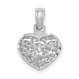 Sonia Jewels 14K White Gold 3-D and Diamond-Cut Mini Puffed Heart Charm Pendant - 12mm x 10mm