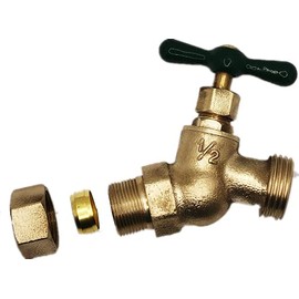EZ-FLUID 5/8" Comp. Hose Bibb X 3/4" MHT Male Hose Threaded Connector,Heavy Duty Brass No-Kink Bibb Water Faucet,Outdoor Garden Spigot Shut Off Valve Facuet Bibs (1 Pack)