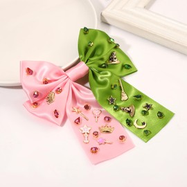 JERTOCLE Witch Princess Friendship Hair Bows for Women Girls Pink Green Crystal Witch Hat Crown Hair Clips for Elphaba Glinda Fans BFF Hair Accessories