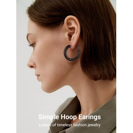 PIYIZ Women's Stainless Steel Hoop Earrings 30mm Chic Black Earrings Chunky Hoop Earrings for Mother Lover