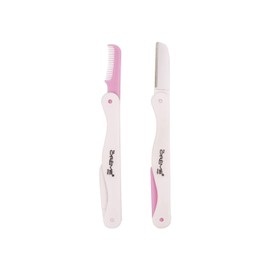 The Crème Shop Comb & Shape Grooming Folding Razor Duo - One Blade for Gentle Exfoliation, Dermaplaning, Facial Hair Removal and Eyebrow Shaping (Pack of 2)
