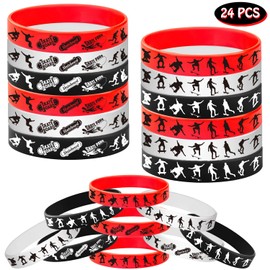 ATSMOICY 24PCS Skateboard Rubber Bracelets Slicone Wristbands -Sport Party Supplies Skateboarding/Extreme Sports Birthday Baby Shower Party Favors