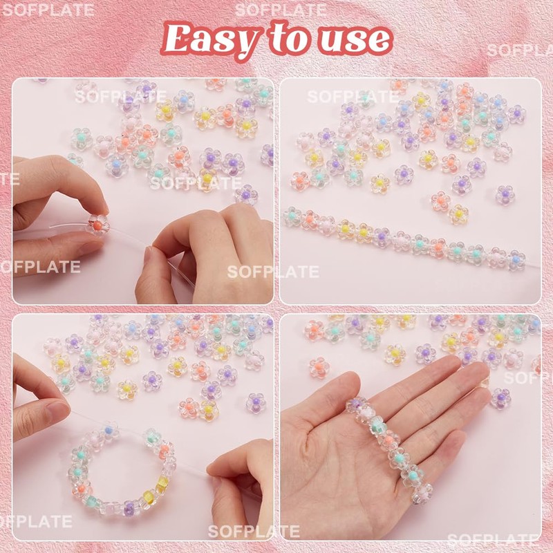 SOFPLATE 300Pcs Acrylic Flower Beads Clear Flower Bead Bulk 12mm