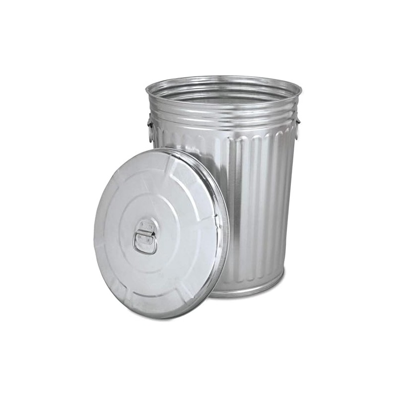 Plexon Pre-Galvanized Trash Can with Lid Round, Steel, 20gal, Grey,